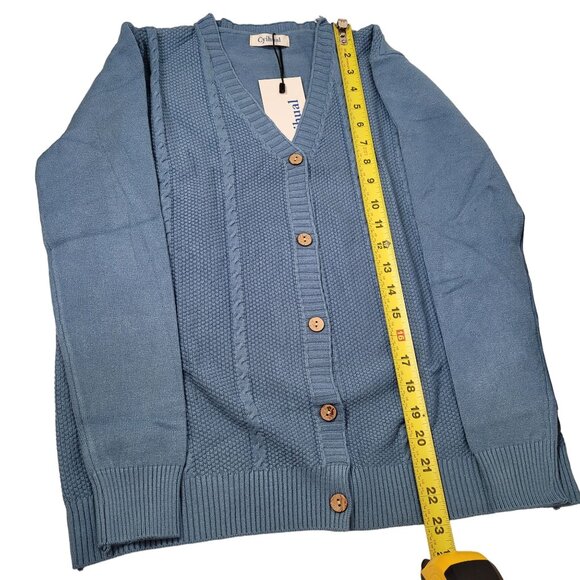 Women's Cable Knit Button-Up Cardigan Sweater In Blue Size Small New - Picture 8 of 8
